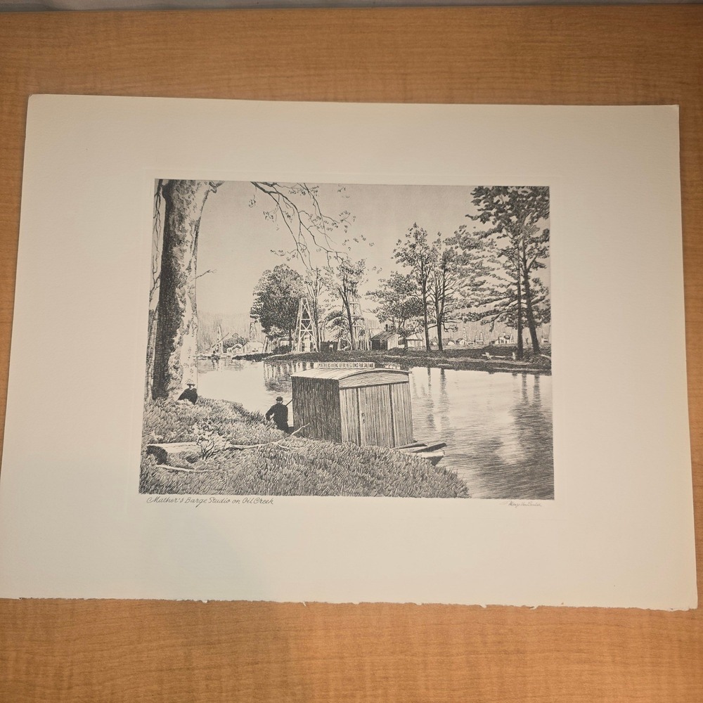 Menzo Van Esveldt Mather's Barge Studio on Oil Creek Vintage 16" x 12" print - Picture 8 of 8